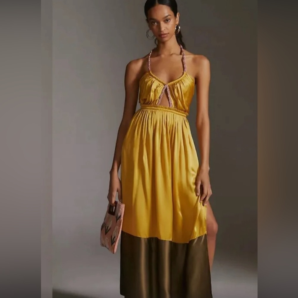Anthropologie - Silk Colorblocked Maxi Dress